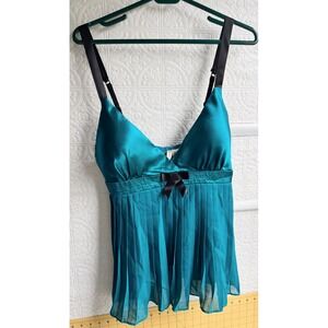 Ambrielle Size Large Emerald‎ Green Satin Pleated Chemise Lingerie Nightie